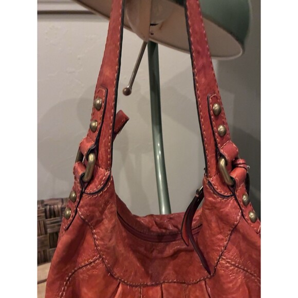 Fossil Vintage Distressed Boho Chic Leather Bag  Orange/reddish - Picture 3 of 6